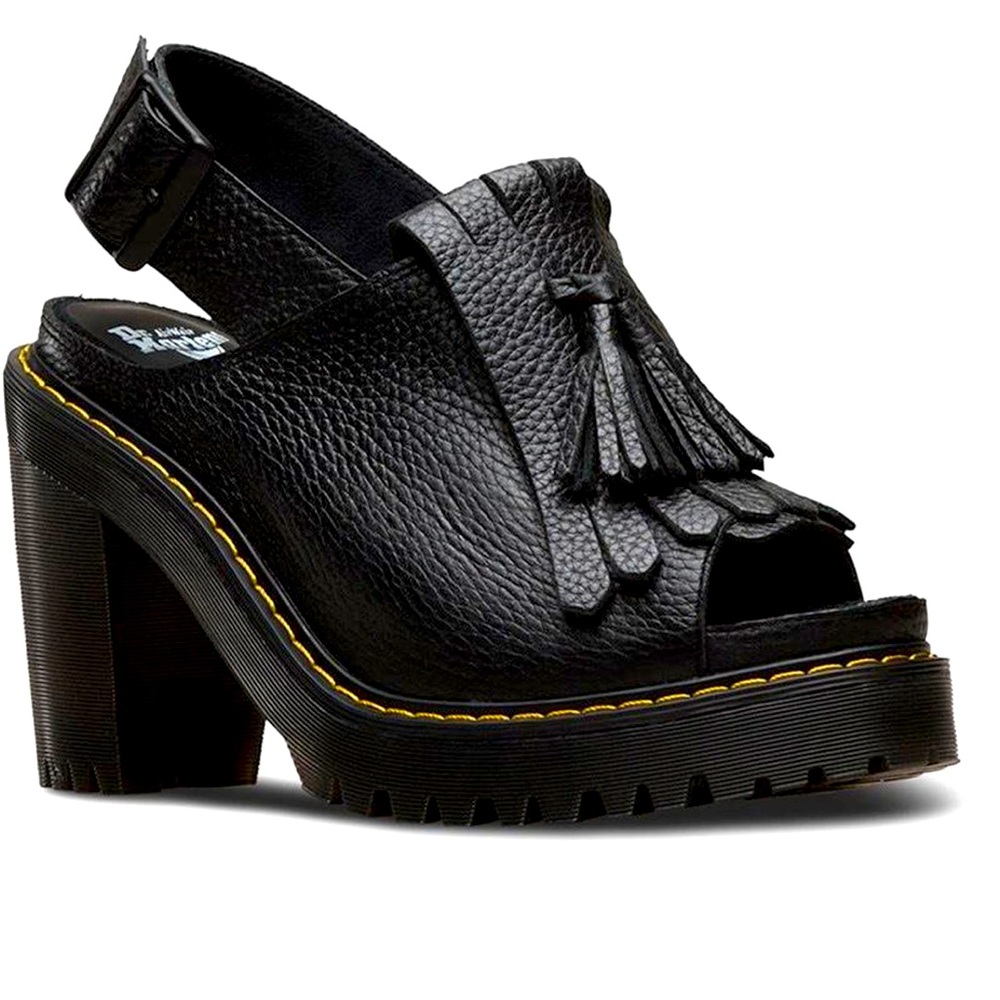 Dr. Martens Seraphina Black Tassel Chunky Heels Sandals - 7
